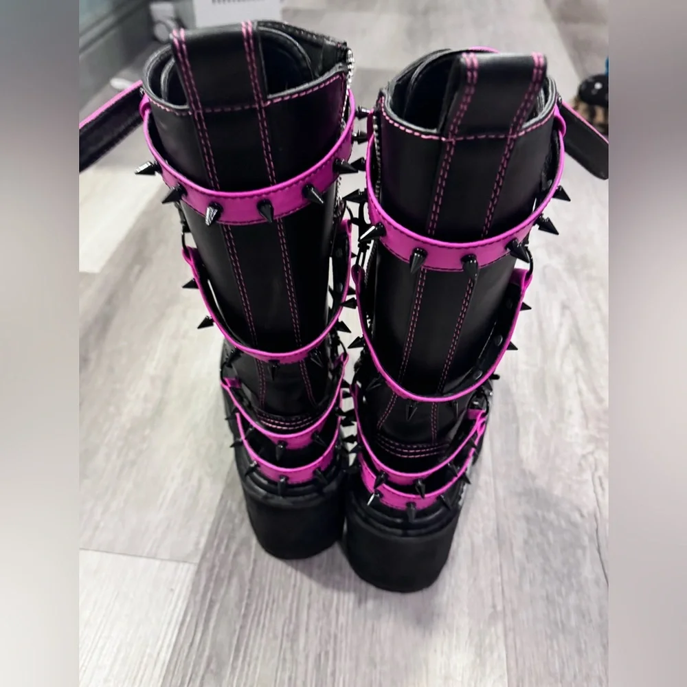 Dolls Kill Black and Pink Combat Boots - Picture 7 of 8